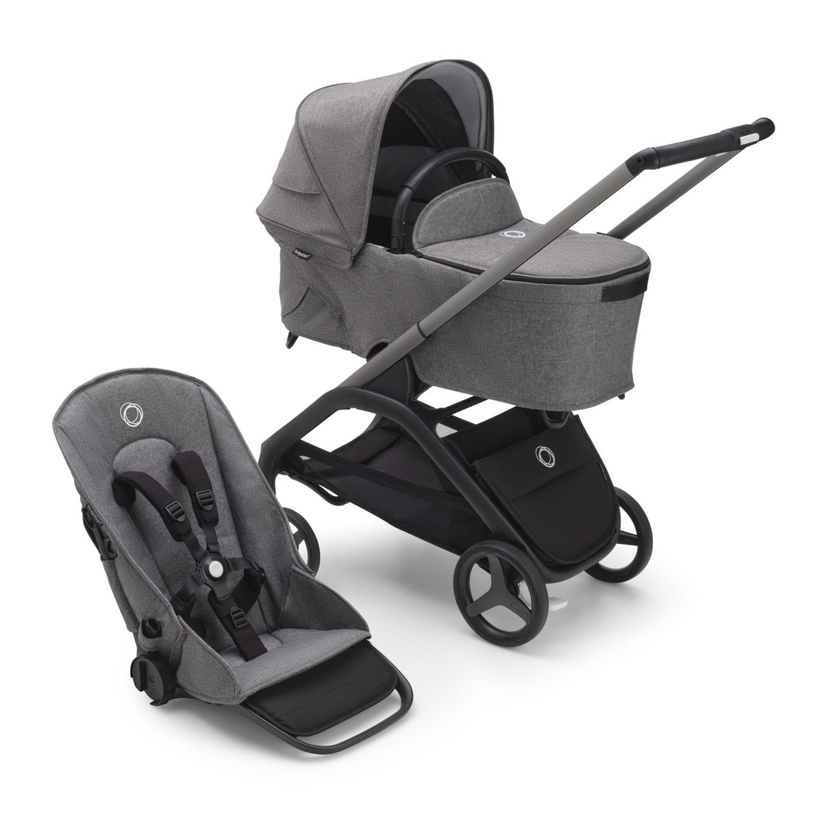 Bugaboo Dragonfly seat and bassinet complete - Graphite/Grey Melange (In Stock Ships Fast!)