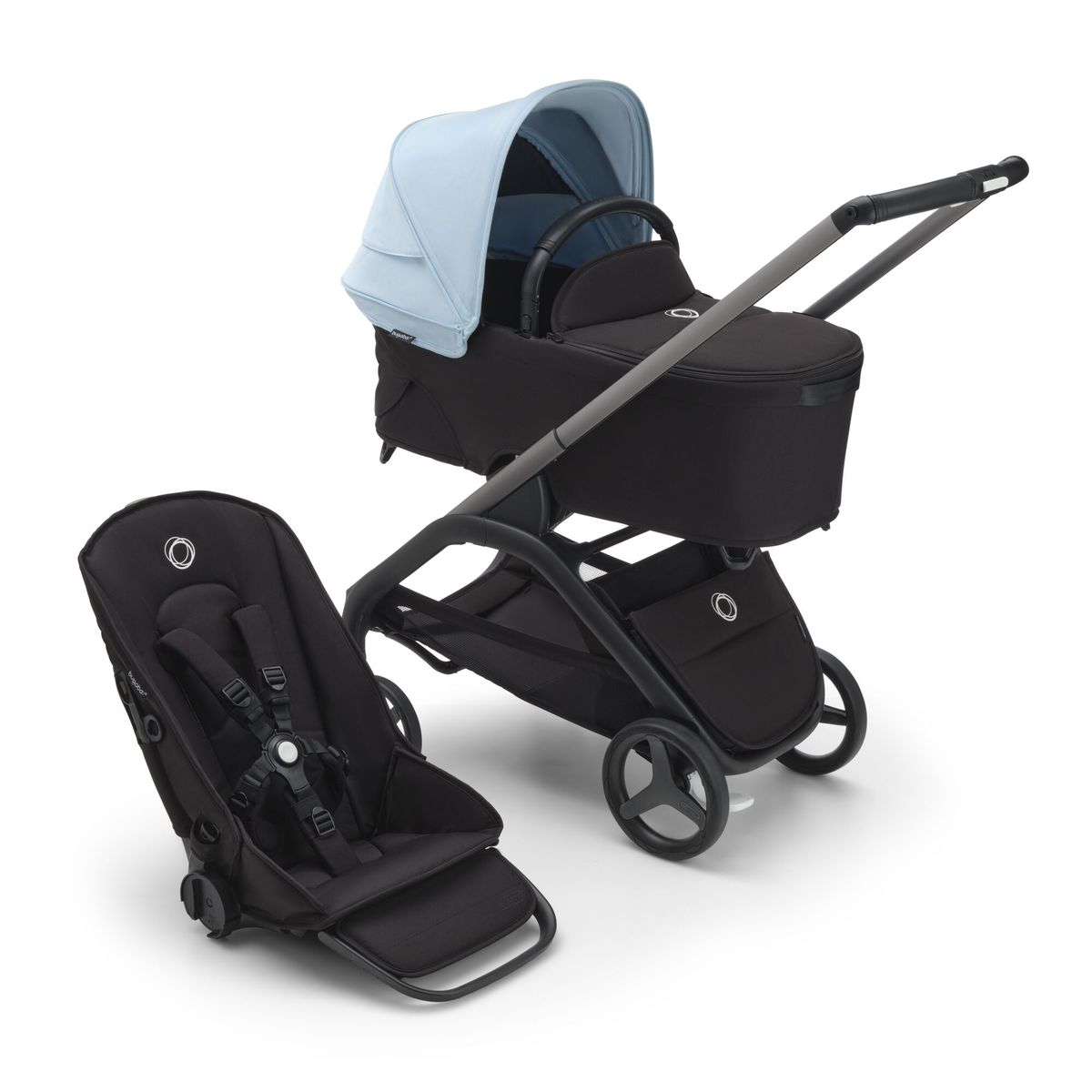 Bugaboo Dragonfly seat and bassinet complete - Graphite/Black-Skyline Blue (Special Order (allow extra time for delivery))
