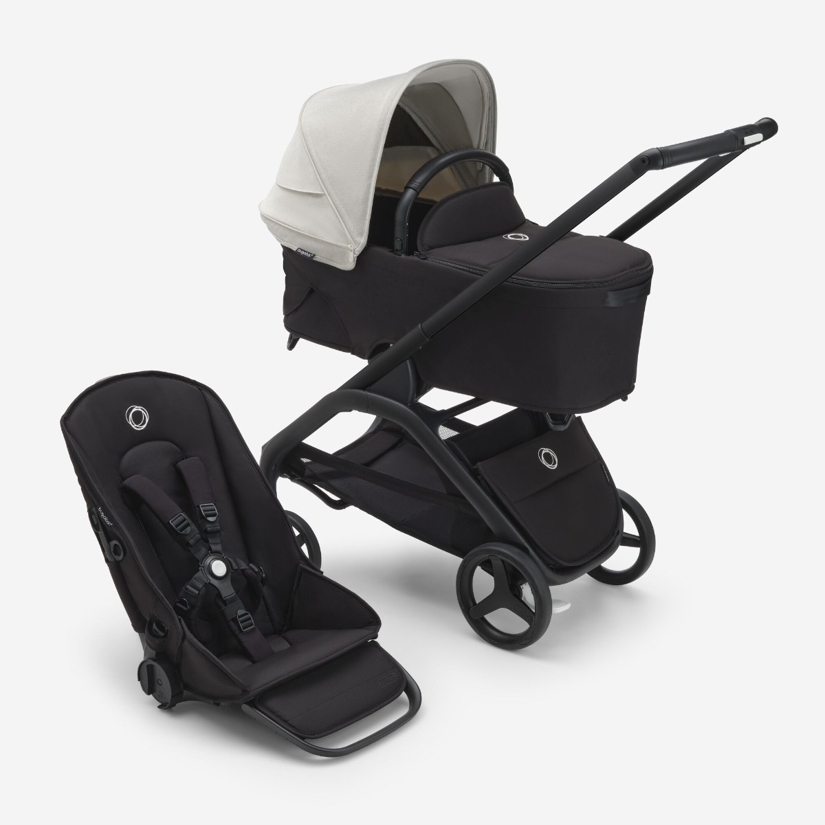 Bugaboo Dragonfly seat and bassinet complete-Midnight Black/Misty White (In Stock Ships Fast!)