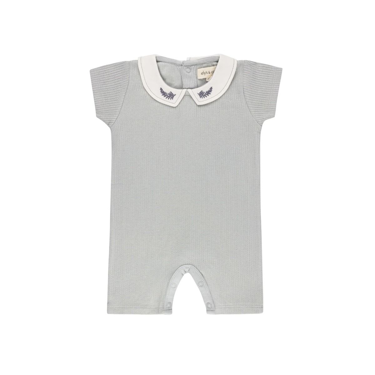 Ely's & Co Organic Embroidered Collar Collection Romper - Blue Leaf Ely's & Co Organic Embroidered Collar Collection Romper - Blue Leaf