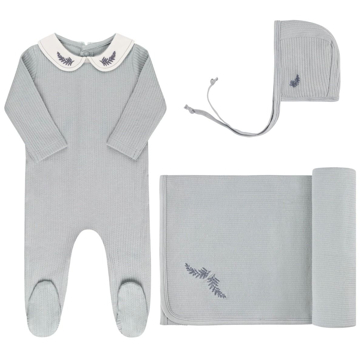 Ely's & Co Organic Embroidered Collar Collection Romper - Blue Leaf Ely's & Co Organic Embroidered Collar Collection Romper - Blue Leaf