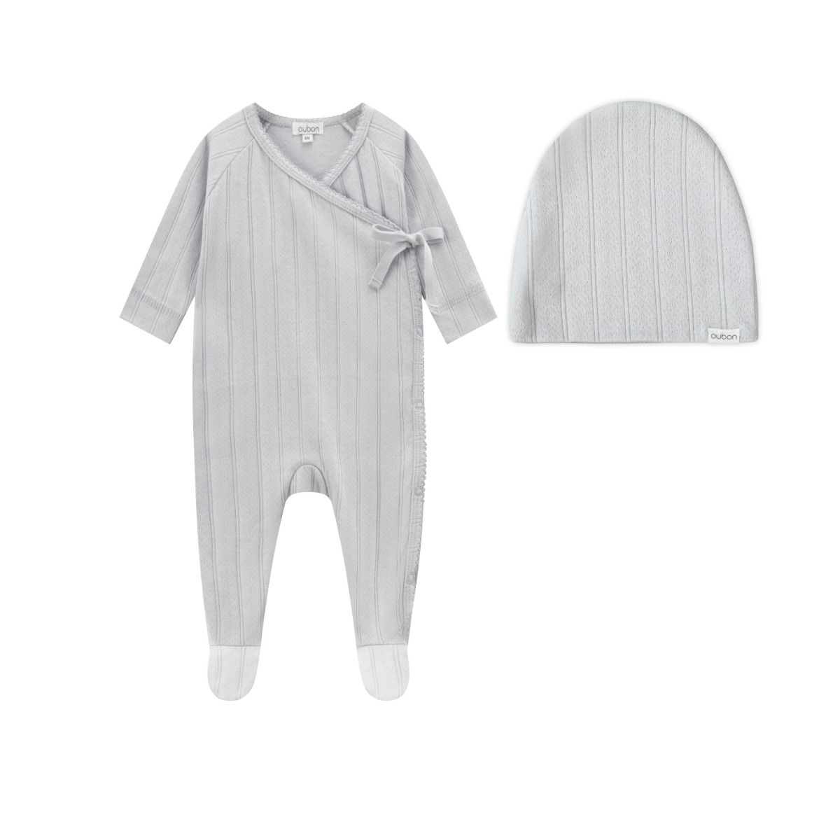 Oubon Pointelle Footie with Hat - Blue Oubon Pointelle Footie with Hat - Blue