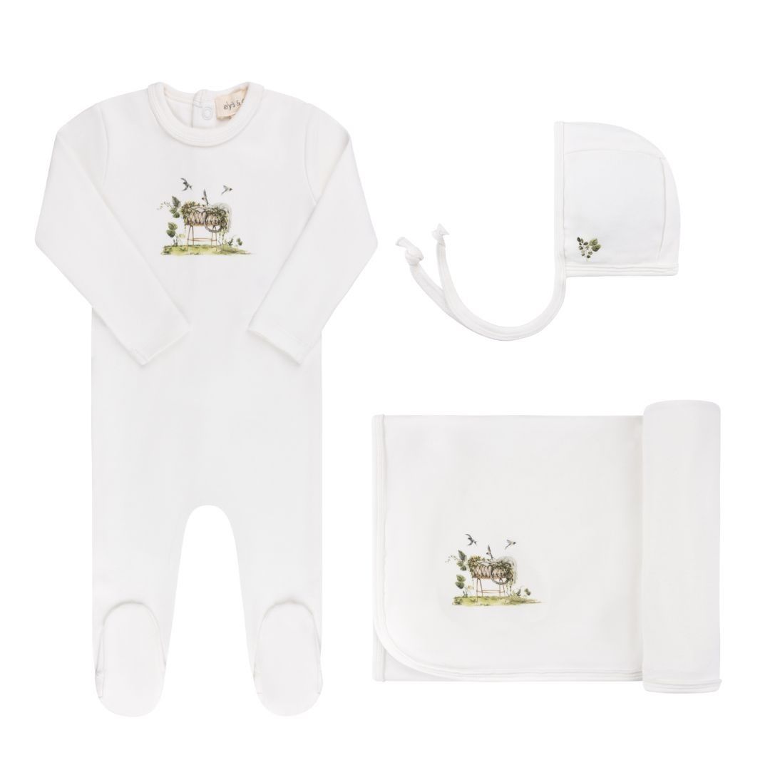 Ely's & Co Watercolour Cradle Collection 3PC Layette Set - Ivory Girl Ely's & Co Watercolour Cradle Collection 3PC Layette Set - Ivory Girl