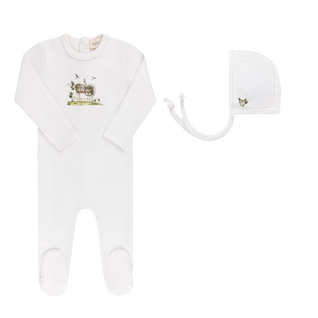 Ely's & Co Watercolour Cradle Collection Footie & Bonnet - Ivory Boy Ely's & Co Watercolour Cradle Collection Footie & Bonnet - Ivory Boy