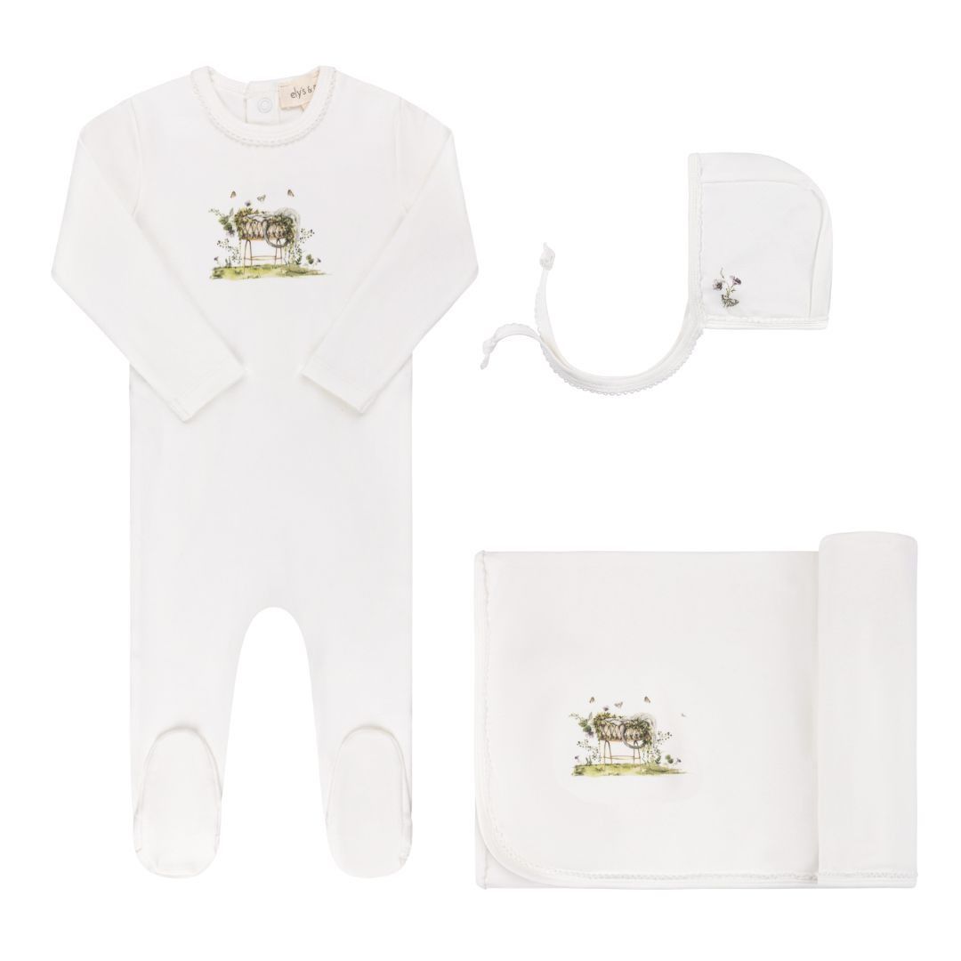 Ely's & Co Watercolour Cradle Collection Footie & Bonnet - Ivory Boy Ely's & Co Watercolour Cradle Collection Footie & Bonnet - Ivory Boy
