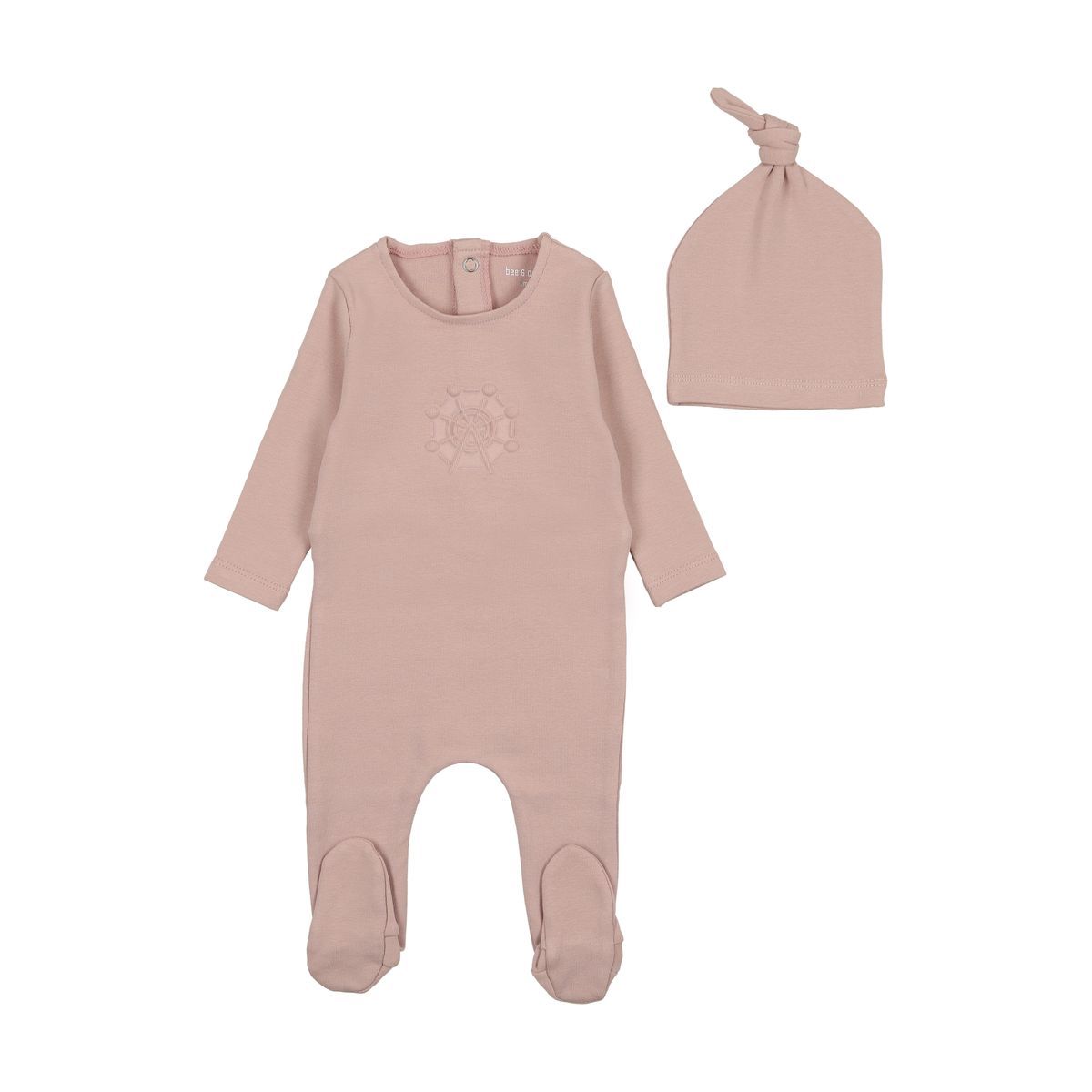 Bee & Dee Embossed Footie with Beanie - Pink Smoke Bee & Dee Embossed Footie with Beanie - Pink Smoke