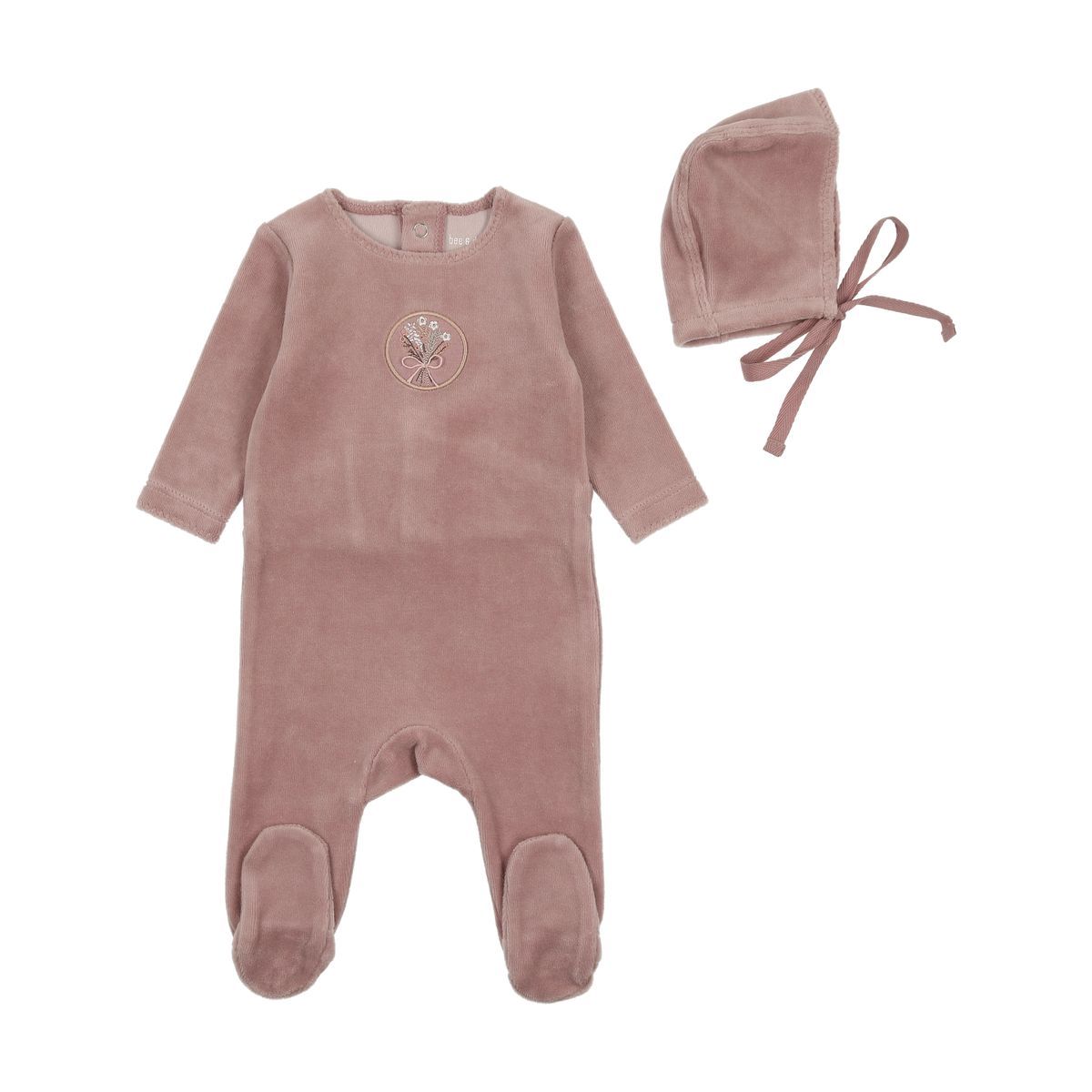 Bee & Dee Embroidered Safety Pin Footie with Beanie - Blue Smoke Bee & Dee Embroidered Safety Pin Footie with Beanie - Blue Smoke