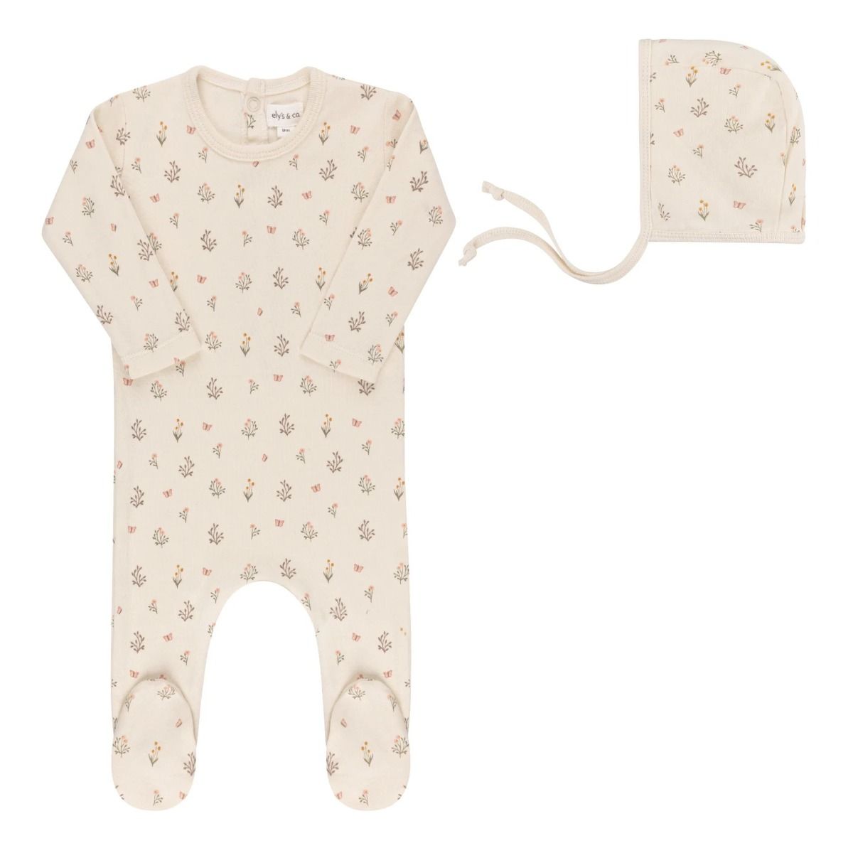 Ely's & Co Garden Floral Print Collection Footie & Bonnet - Boy Ivory Ely's & Co Garden Floral Print Collection Footie & Bonnet - Boy Ivory