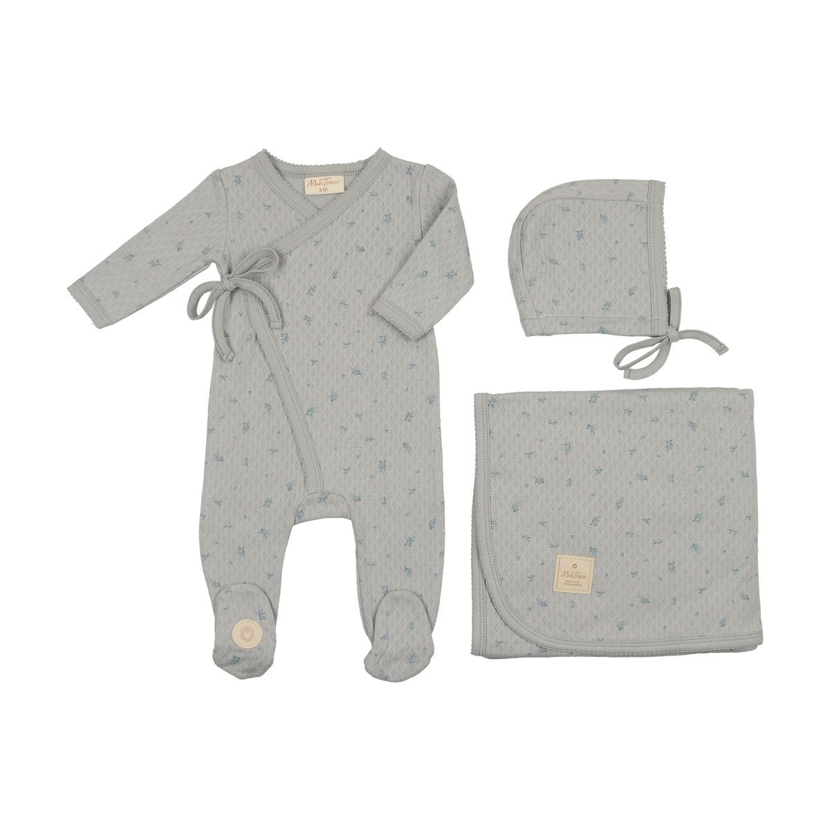 Mon Tresor Leaf Print Layette Set- Pink Mon Tresor Leaf Print Layette Set- Pink