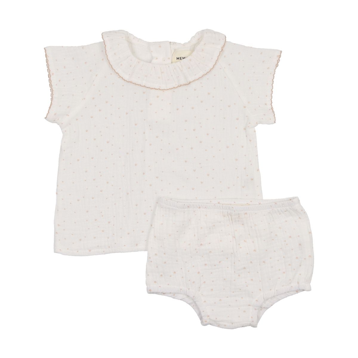 Mema Gauze Collared Shirt + Bloomer - White Rose Mema Gauze Collared Shirt + Bloomer - White Rose