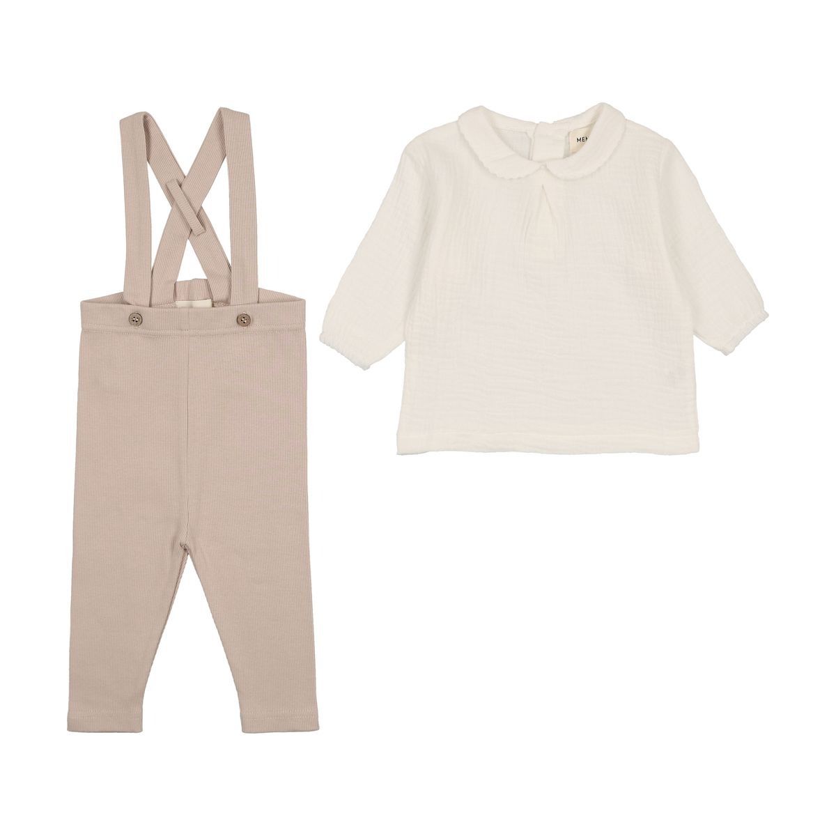 Mema Gauze Collared Shirt + Bloomer - White Rose Mema Gauze Collared Shirt + Bloomer - White Rose