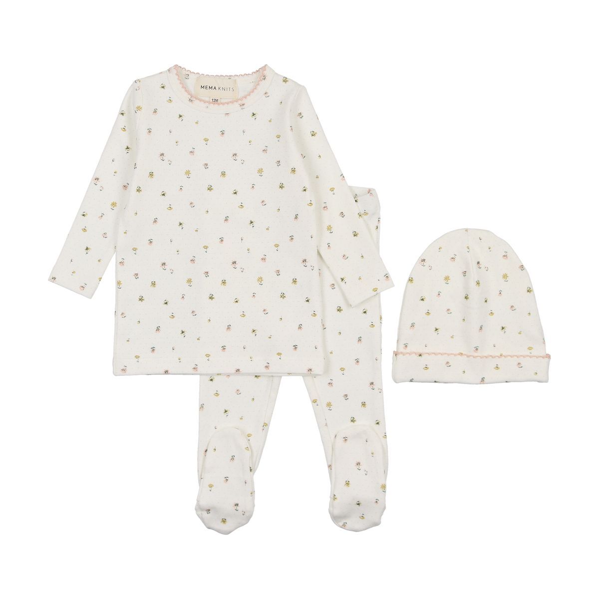 Mema Knits Cream Floral 2 PC Set Mema Knits Cream Floral 2 PC Set