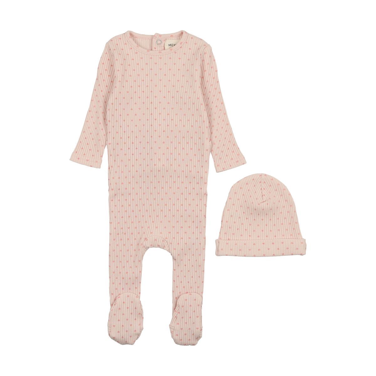 Mema Knits Wide Ribbed Heart Textured 3PC Set - Pink Tint / Rose Hearts Mema Knits Wide Ribbed Heart Textured 3PC Set - Pink Tint / Rose Hearts