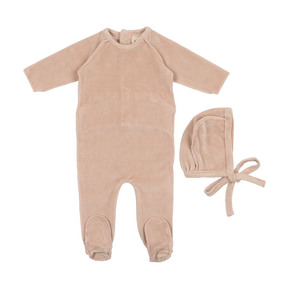Mema Knits Thin Striped Velour 3PC Set - Oatmeal/ Powder Blue Mema Knits Thin Striped Velour 3PC Set - Oatmeal/ Powder Blue