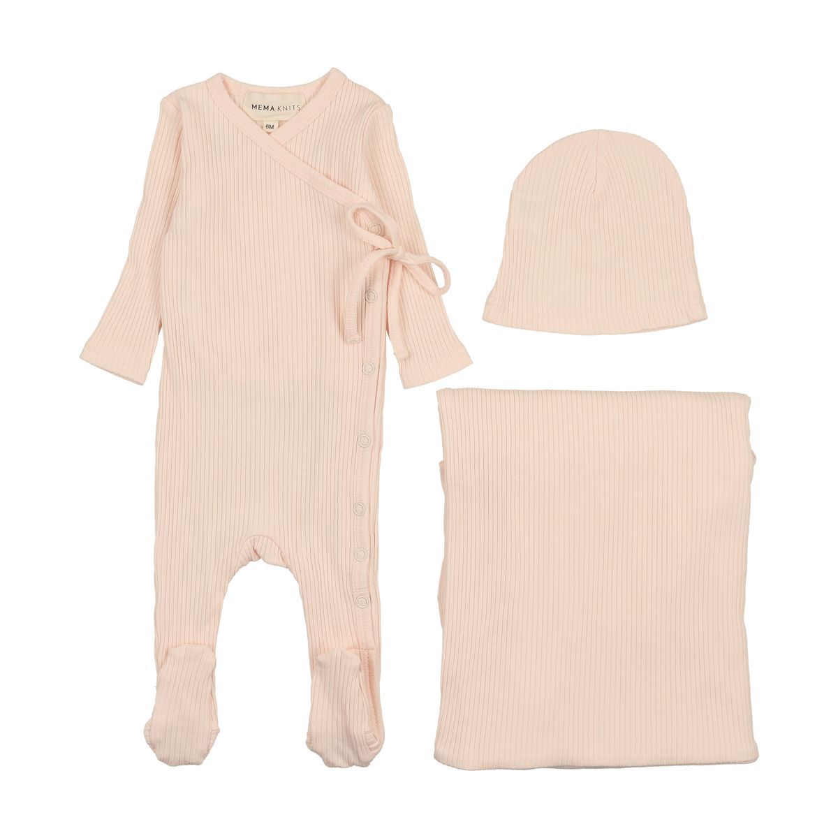 Mema Knits Printed Velour Side Snap 3PC Set - Ecru/Pink Mema Knits Printed Velour Side Snap 3PC Set - Ecru/Pink