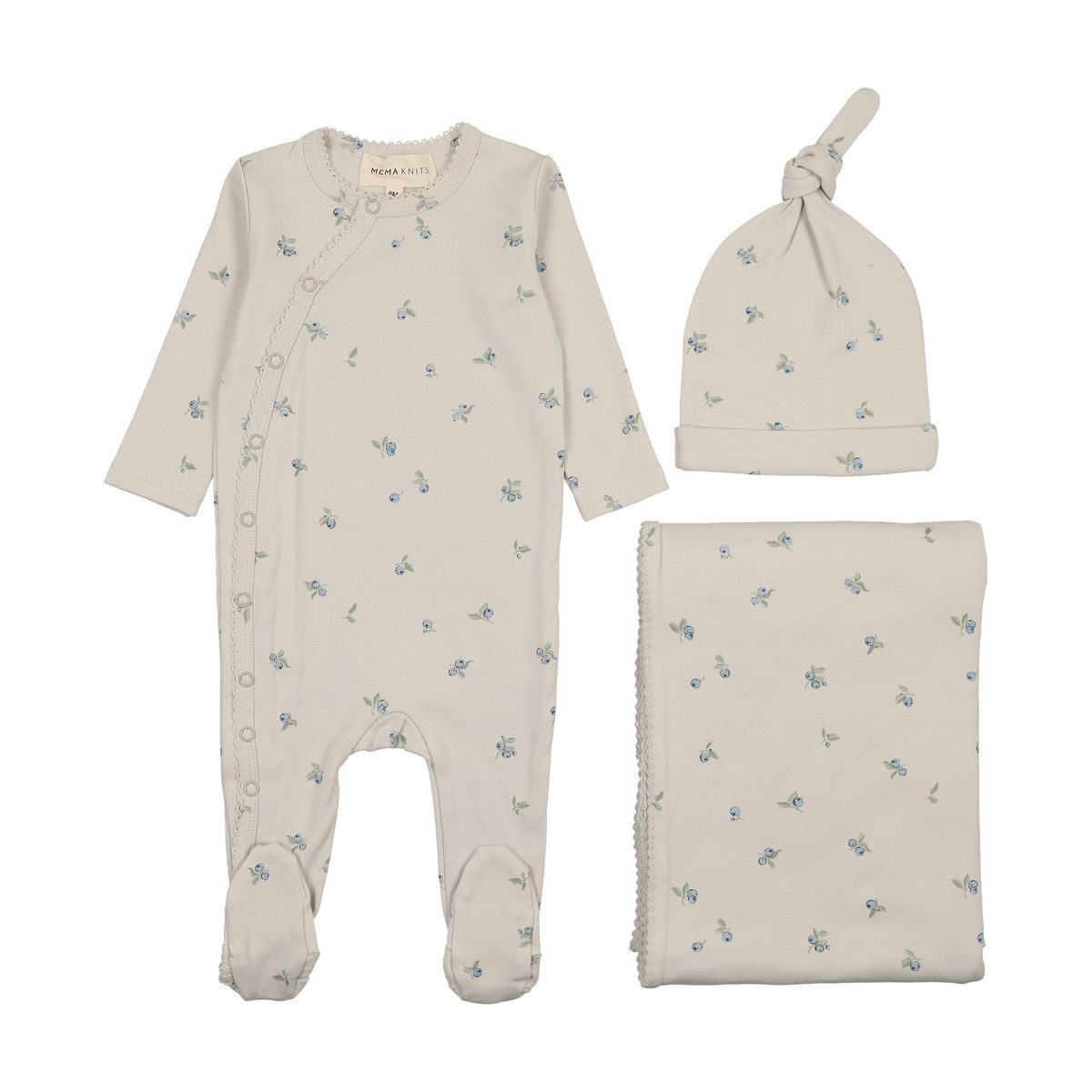 Mema Knits Picot Edge 3PC Set - Powder Blue Mema Knits Picot Edge 3PC Set - Powder Blue