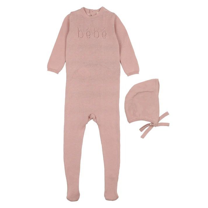 Mema Knits Bebe Knit Footie & Bonnet - Cream Mema Knits Bebe Knit Footie & Bonnet - Cream