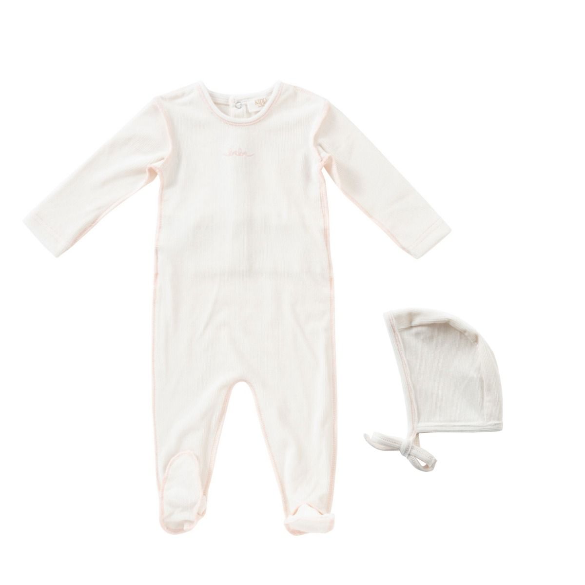 Kipp Edge Stitch Romper & Bonnet Set - Mauve Kipp Edge Stitch Romper & Bonnet Set - Mauve