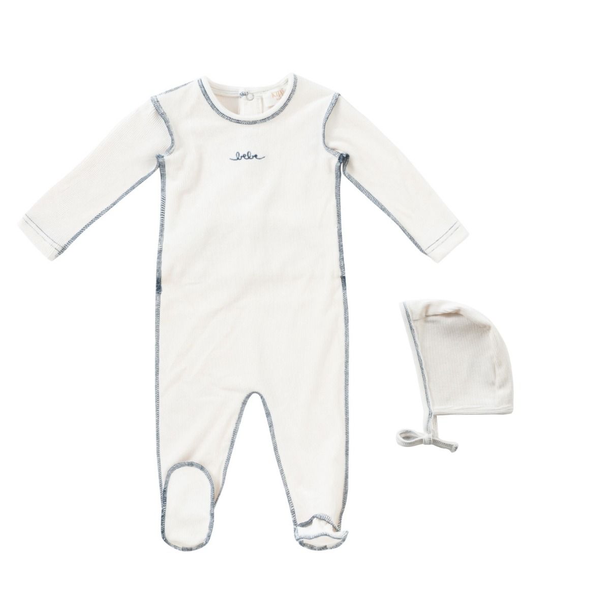 Kipp Edge Stitch Romper & Bonnet Set - Navy Kipp Edge Stitch Romper & Bonnet Set - Navy