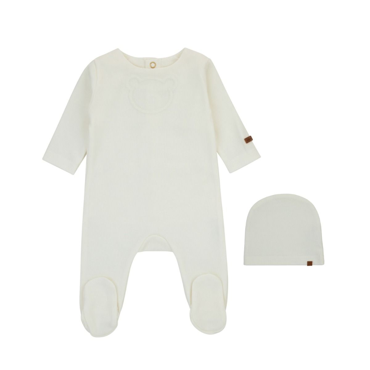 Cadeau Bear Embossed Footie & Beanie - Boys Cadeau Bear Embossed Footie & Beanie - Boys