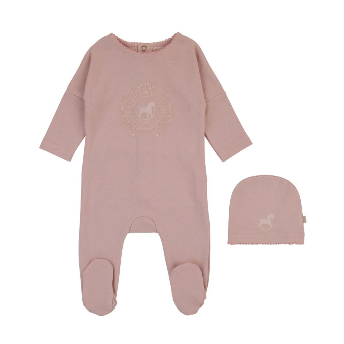 Cadeau Bear Embossed Footie & Beanie - Boys Cadeau Bear Embossed Footie & Beanie - Boys