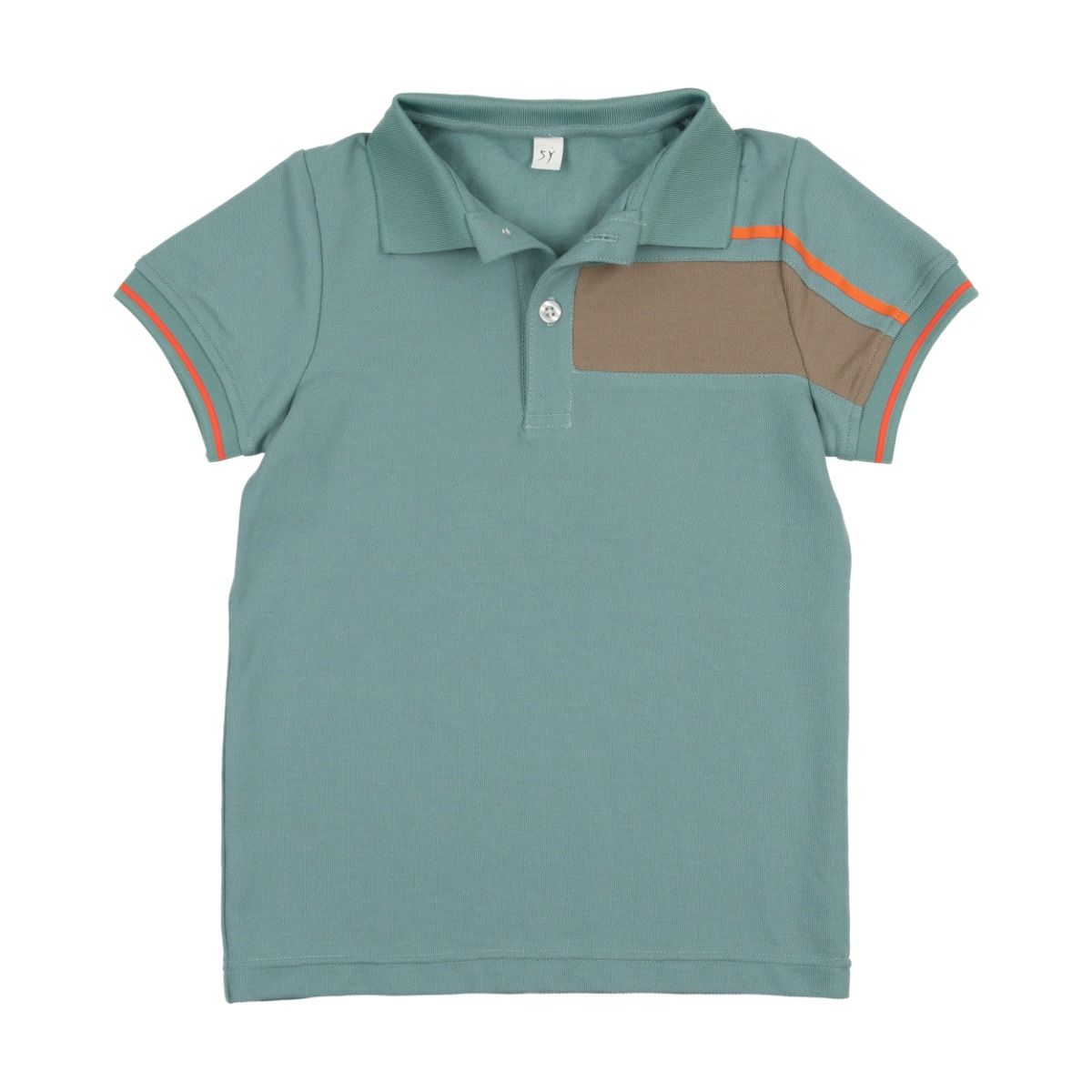 Bopop Taupe/Orange Block Boys Polo LS - Lt Blue Bopop Taupe/Orange Block Boys Polo LS - Lt Blue