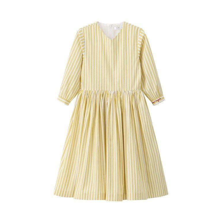 green emerald velvet dress Couldn't Be Happier Yellow Stripe Cotton Sleeveless Midi Dress main image 0