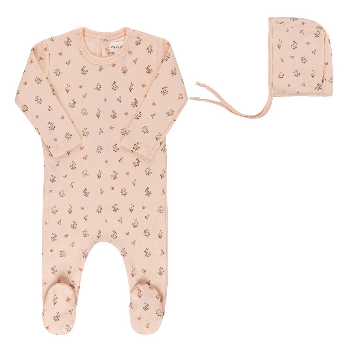 Ely's & Co Garden Floral Print Collection Footie & Bonnet - Pink Ely's & Co Garden Floral Print Collection Footie & Bonnet - Pink
