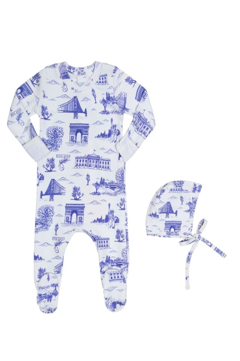 Little Parni Toile Stretchy & Beanie PJ96 - Ivory/Pink Little Parni Toile Stretchy & Beanie PJ96 - Ivory/Pink