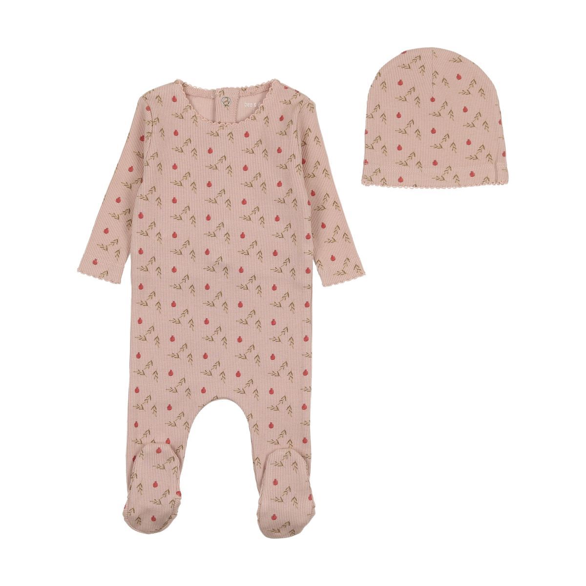 Bee & Dee Rib Pomegranate Footie with Beanie - Tea Rose Bee & Dee Rib Pomegranate Footie with Beanie - Tea Rose