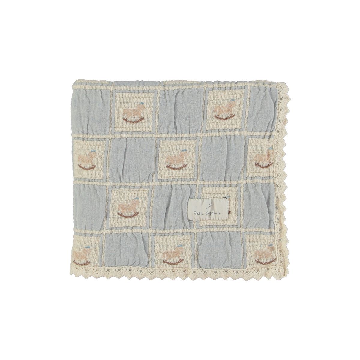 Bebe Organic Rocking Horse Patchwork Blanket - Sand Blue Bebe Organic Rocking Horse Patchwork Blanket - Sand Blue