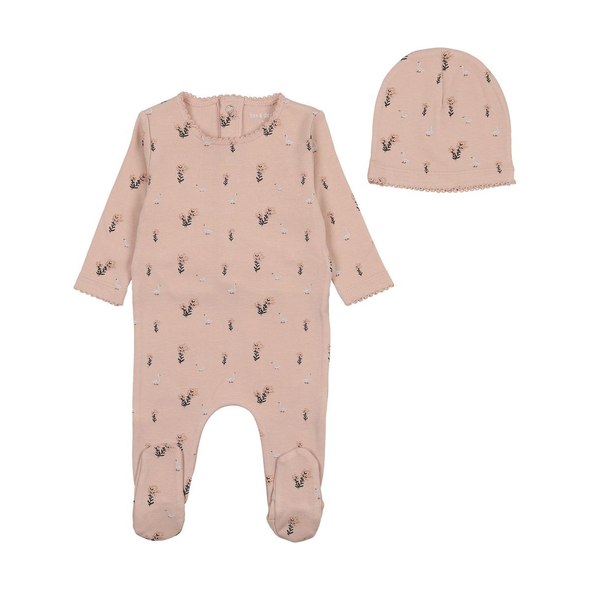 Bee & Dee Rib Pomegranate Footie with Beanie - Tea Rose Bee & Dee Rib Pomegranate Footie with Beanie - Tea Rose