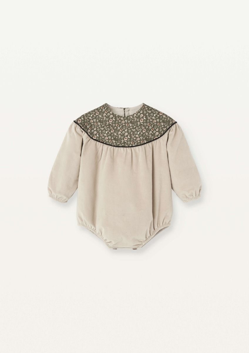 Popelin Beige Romper Suit with Yoke
