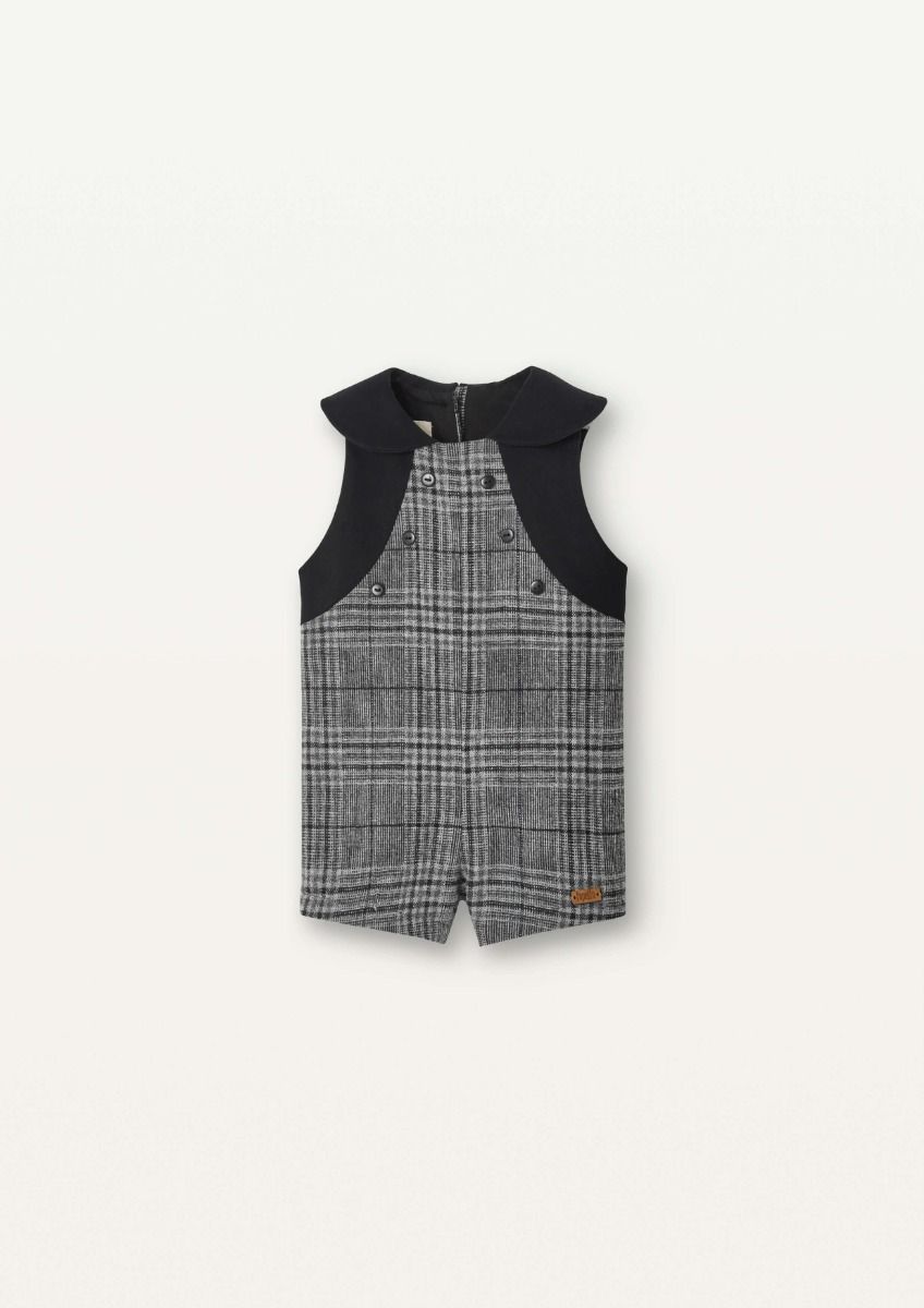 Popelin Grey Plaid Woollen Dungarees