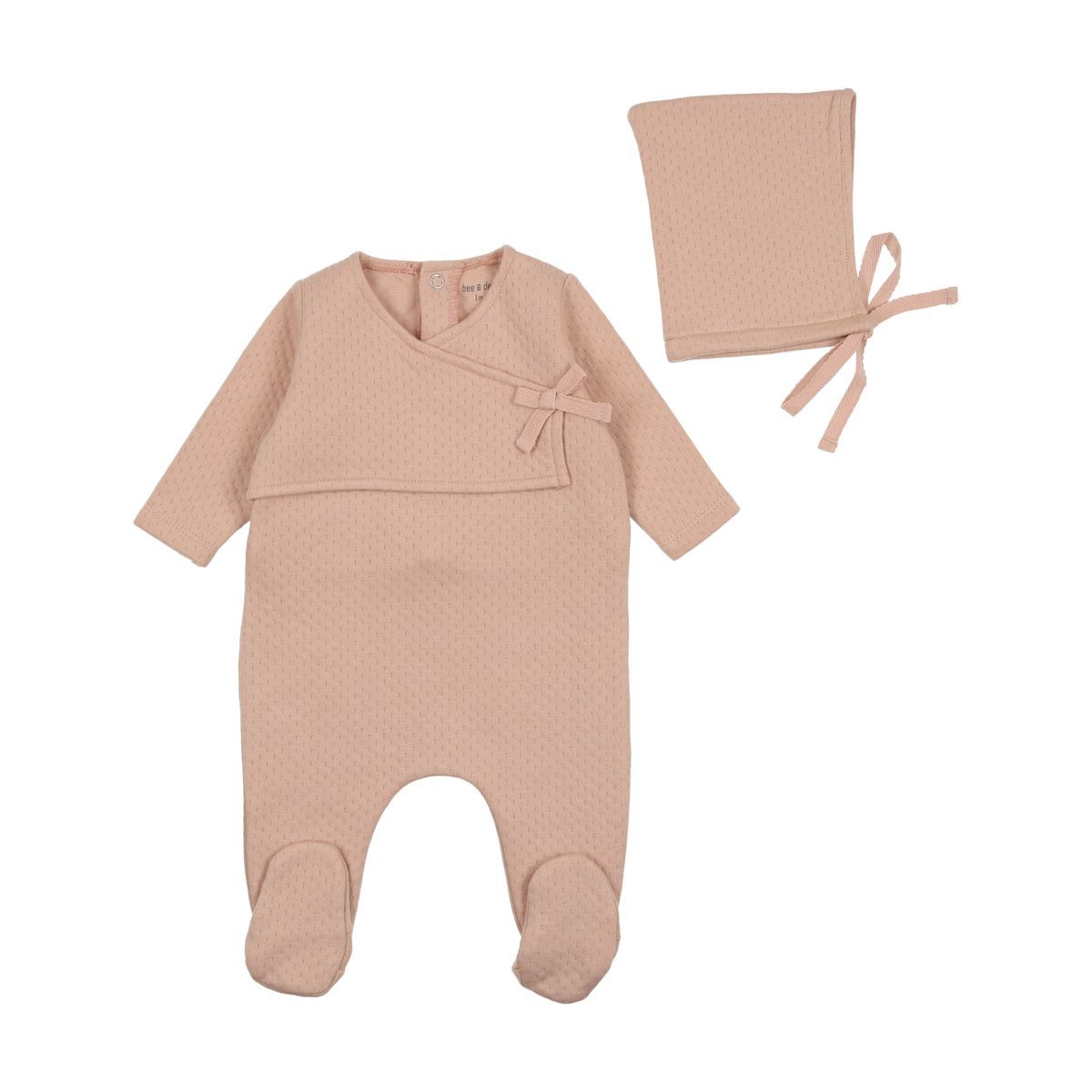 Bee & Dee Textured Pointelle Footie with Beanie - Rose Dust Bee & Dee Textured Pointelle Footie with Beanie - Rose Dust