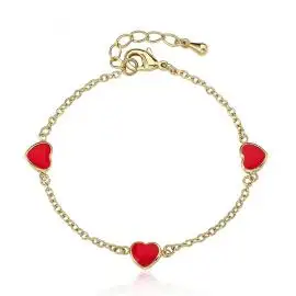 LMTS Gold Plated 3 Enamel Red Hearts Bracelet