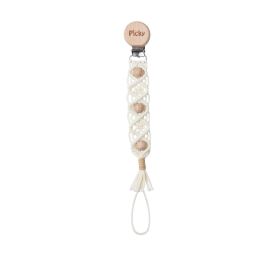 Picky Macrame Pacifier Clip With Wood Beads -Beige Trim