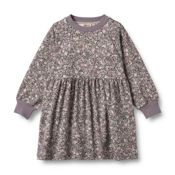 Wheat Jersey Dress L/S Dorthea Purple Stone Flowers