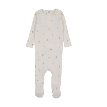 Mema Knits RIB FLORAL PRINT FOOTIE White/Pink Floral