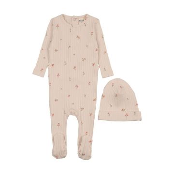 Mema RIB FLORAL PRINT FOOTIE + BEANIE