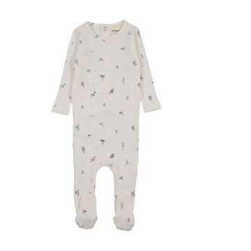 Mema Knits RIB FLORAL PRINT FOOTIE White/Blue Floral