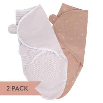 Ely's & Co 2 Pack Adjustable Swaddle 0-3 Months Pink + White Tulips + Pink Stripes
