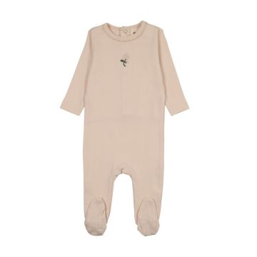 Mema Knits EMBROIDERED FOOTIE Light Pink / Pale Pink Flower