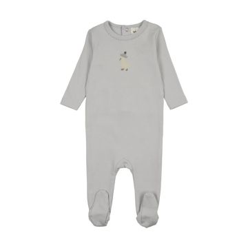 Mema Knits EMBROIDERED FOOTIE Grey Dawn/Yellow Duck