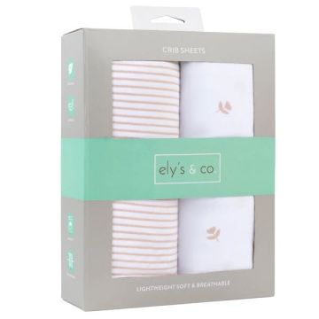 Ely's & Co 2 Pack Crib Sheets - Pink Tulip with Stripe