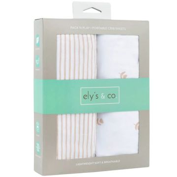 Ely's & Co 2 Pack Pack n Play Sheet Sheets - Pink Tulip + Stripe