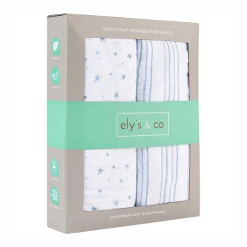 Ely And Co Blue Stars Cotton 2pk PNP Sheets