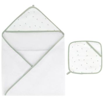 Ely's & Co Hooded Towel + Pocket Wash Cloth - Sage Pears