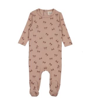 Mema Knits BOW PRINT POINTELLE FOOTIE Pink - Dark Pink Bow