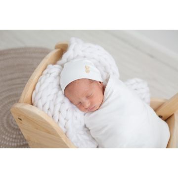 Ivory Stretch Cotton Button Beanie